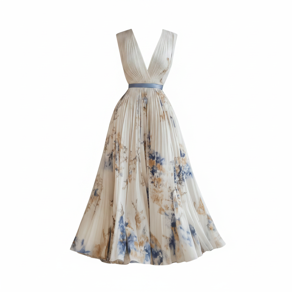 Aura | Women’s Elegant Pleated Maxi Dress – Chic Botanical Flow & Refined Slimming Accordion Pleats