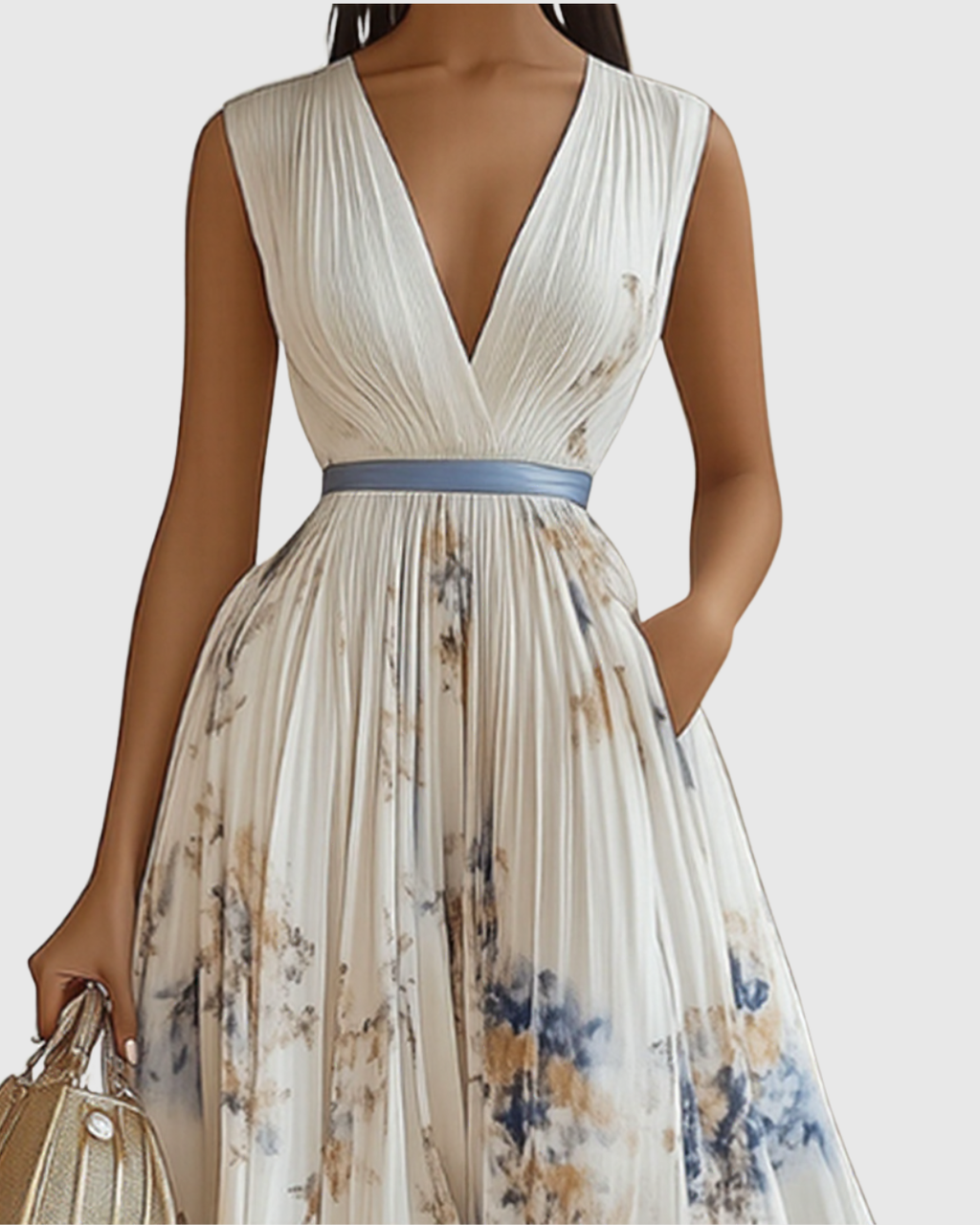 Aura | Women’s Elegant Pleated Maxi Dress – Chic Botanical Flow & Refined Slimming Accordion Pleats