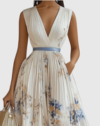 Aura | Women’s Elegant Pleated Maxi Dress – Chic Botanical Flow & Refined Slimming Accordion Pleats