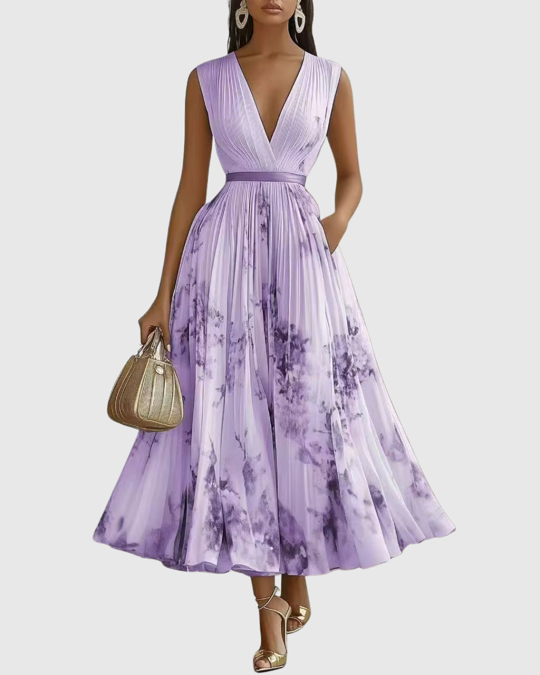 Aura | Women’s Elegant Pleated Maxi Dress – Chic Botanical Flow & Refined Slimming Accordion Pleats Purple