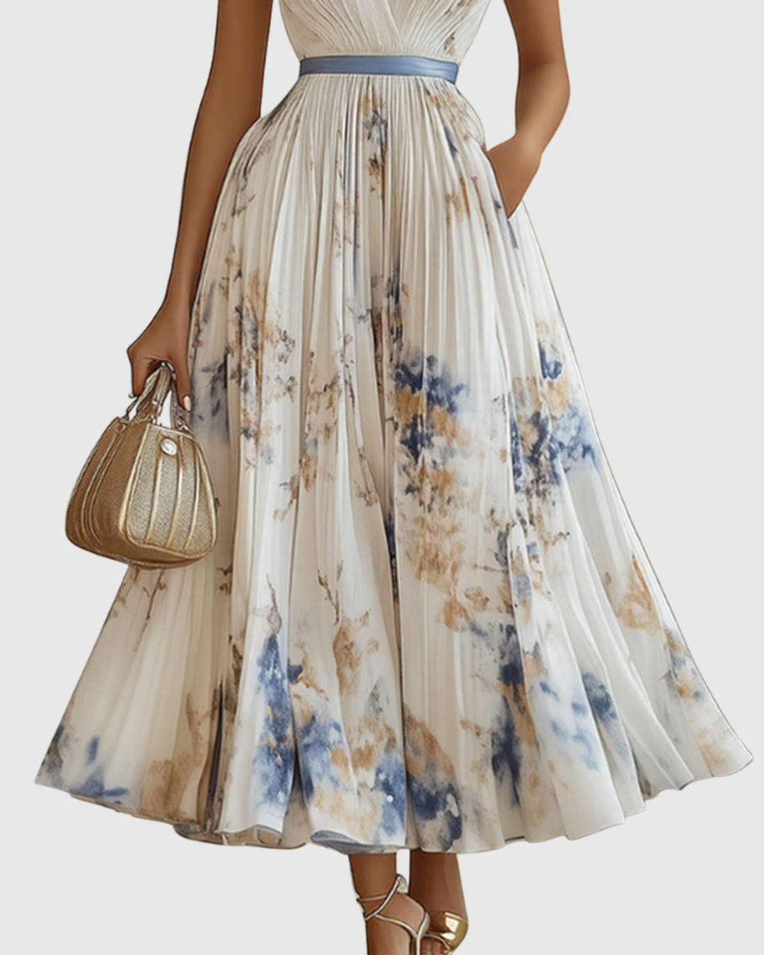Aura | Women’s Elegant Pleated Maxi Dress – Chic Botanical Flow & Refined Slimming Accordion Pleats