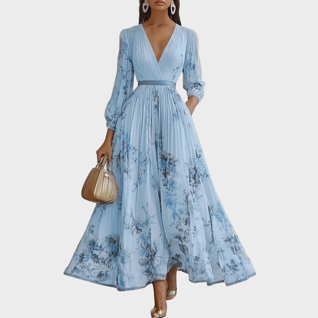 Aura | Women’s Elegant Pleated Maxi Dress – Chic Botanical Flow & Refined Slimming Accordion Pleats