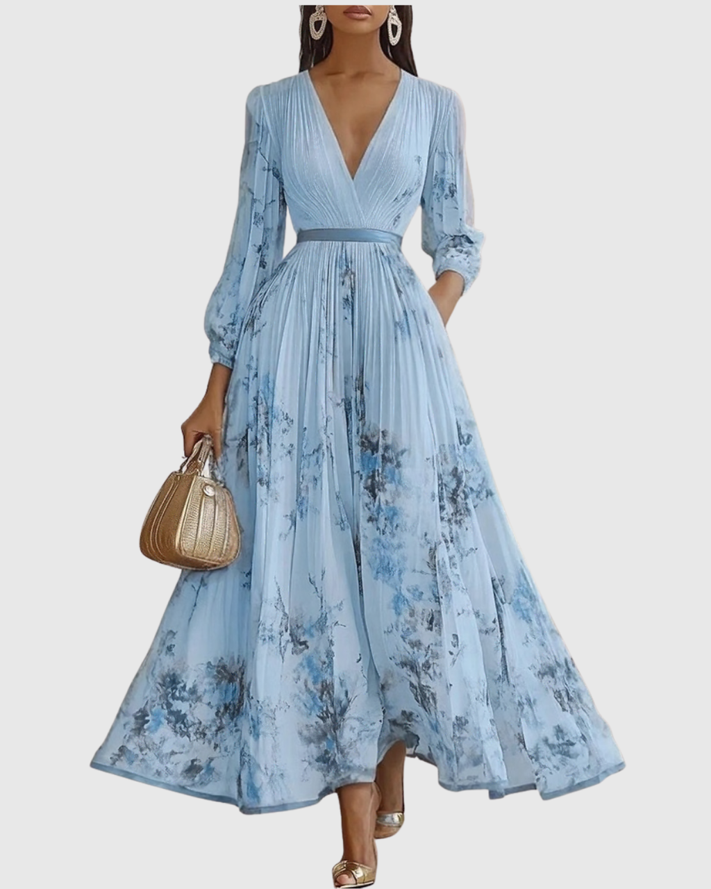 Aura | Women’s Elegant Pleated Maxi Dress – Chic Botanical Flow & Refined Slimming Accordion Pleats