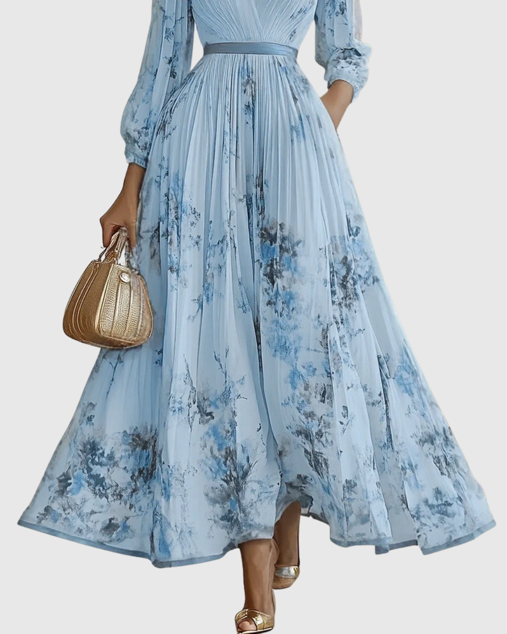 Aura | Women’s Elegant Pleated Maxi Dress – Chic Botanical Flow & Refined Slimming Accordion Pleats