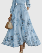 Aura | Women’s Elegant Pleated Maxi Dress – Chic Botanical Flow & Refined Slimming Accordion Pleats