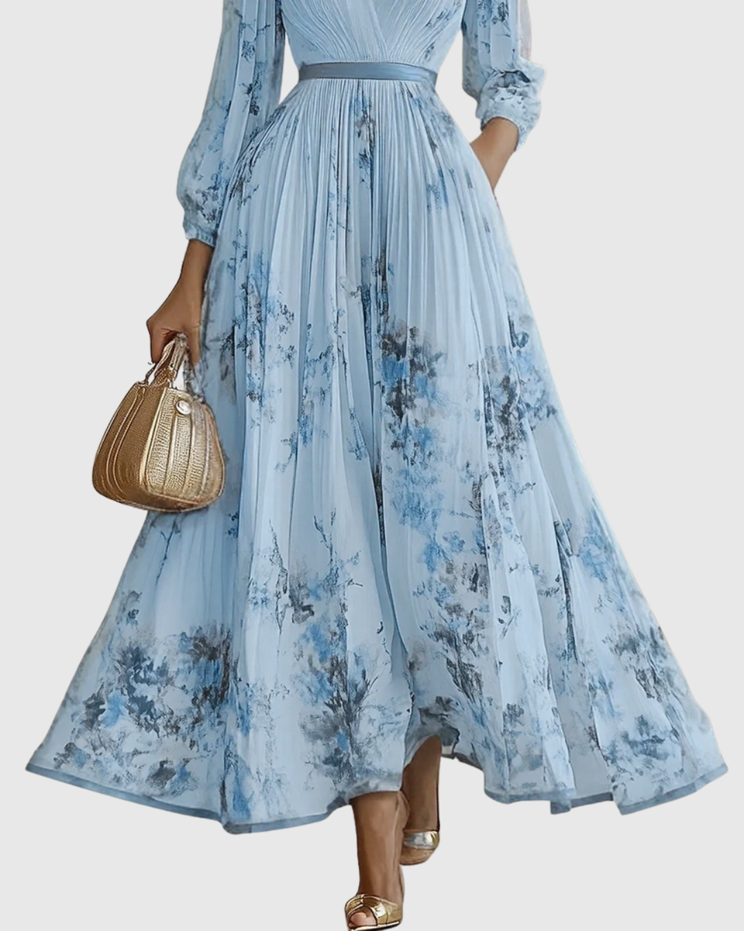 Aura | Women’s Elegant Pleated Maxi Dress – Chic Botanical Flow & Refined Slimming Accordion Pleats