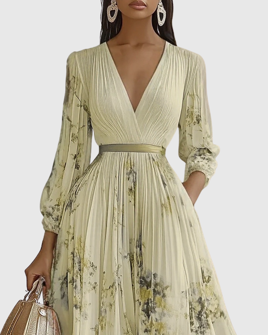 Aura | Women’s Elegant Pleated Maxi Dress – Chic Botanical Flow & Refined Slimming Accordion Pleats