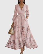 Aura | Women’s Elegant Pleated Maxi Dress – Chic Botanical Flow & Refined Slimming Accordion Pleats Pink