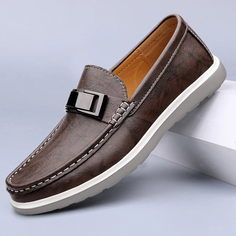 Ruco | Men's Genuine Leather Loafers – Luxury Designer Driving Shoes & Tailored Classic Slip-On Brown