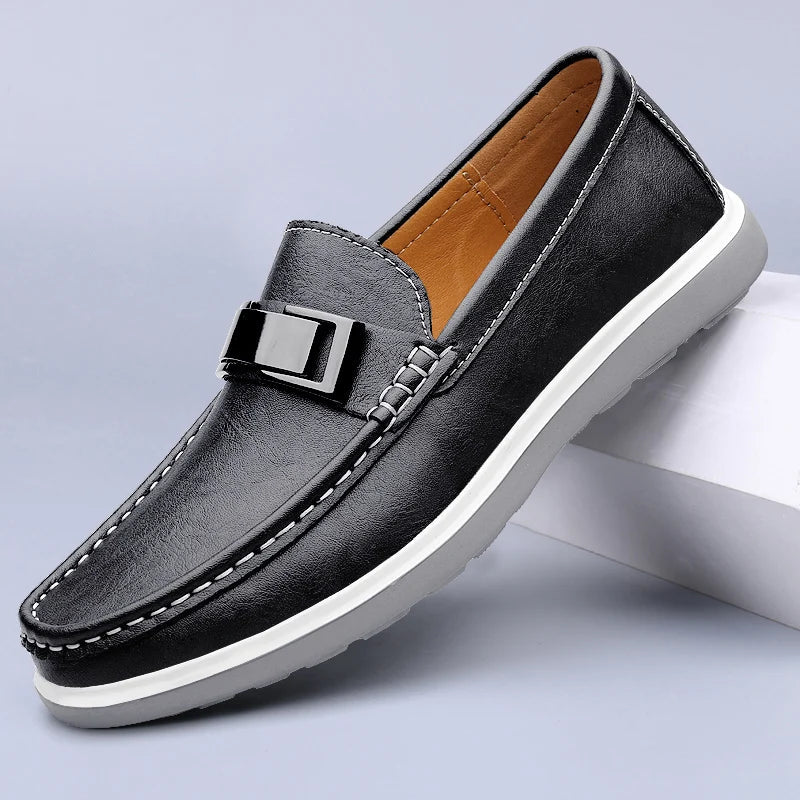 Ruco | Men's Genuine Leather Loafers – Luxury Designer Driving Shoes & Tailored Classic Slip-On Black