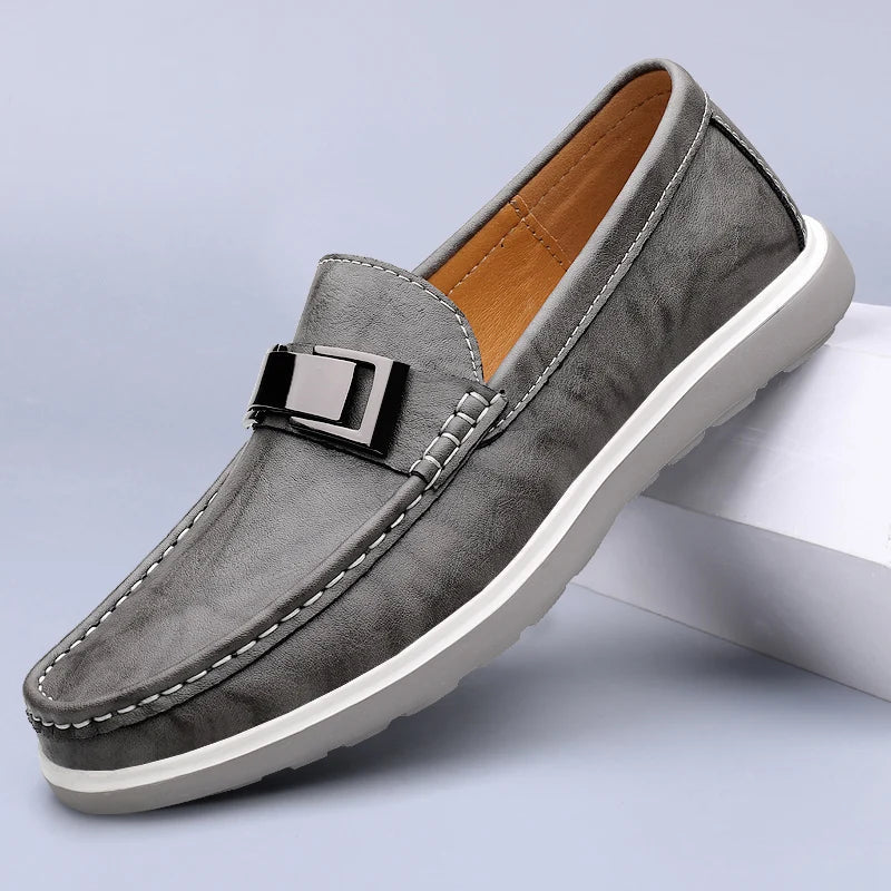 Ruco | Men's Genuine Leather Loafers – Luxury Designer Driving Shoes & Tailored Classic Slip-On Gray