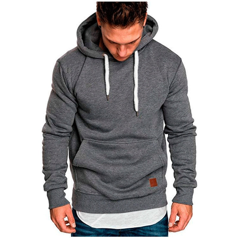 Ranches | Casual Hoodie for Men - With Kangaroo Pocket and White Drawstring Dark gray