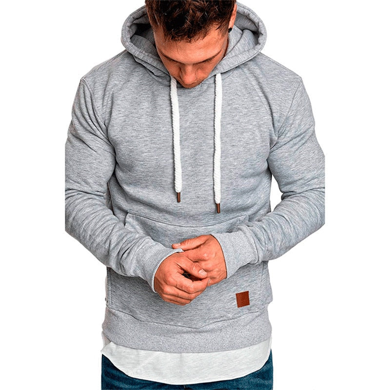 Ranches | Casual Hoodie for Men - With Kangaroo Pocket and White Drawstring Light gray