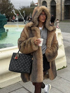 Parsha | Long Coat with Hood and Single-Button Closure for Women | Ideal for Autumn and Winter