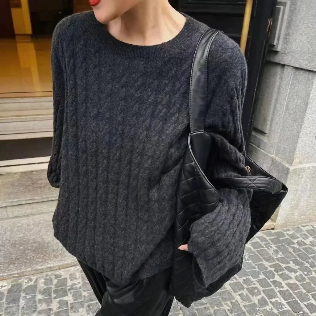 Sephira | Women's Textured Long Sleeve Sweater - Soft Cable Knit Pullover & Ribbed Jumper