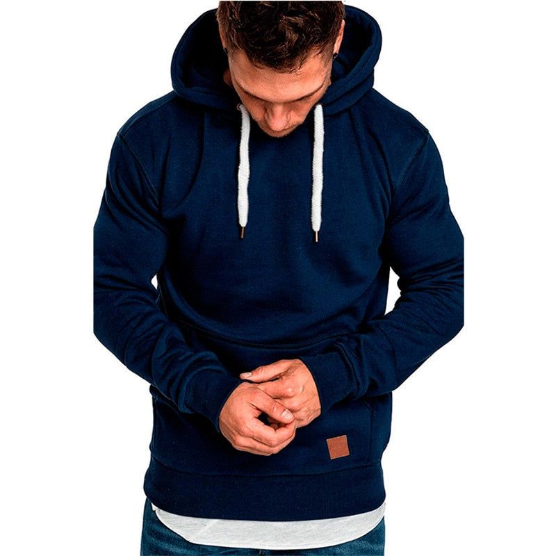 Ranches | Casual Hoodie for Men - With Kangaroo Pocket and White Drawstring Dark blue