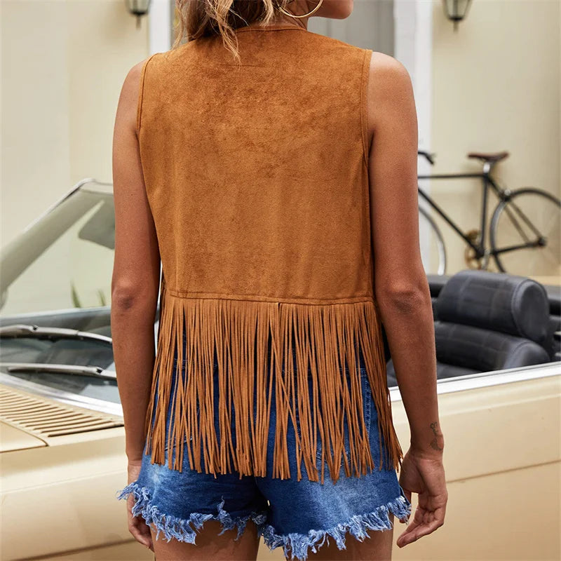 Damaris | Women's Fringe Vest - Sleeveless Faux Suede Boho Waistcoat & Western Tassel Gilet