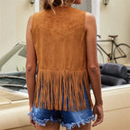 Damaris | Women's Fringe Vest - Sleeveless Faux Suede Boho Waistcoat & Western Tassel Gilet