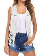 Damaris | Women's Fringe Vest - Sleeveless Faux Suede Boho Waistcoat & Western Tassel Gilet