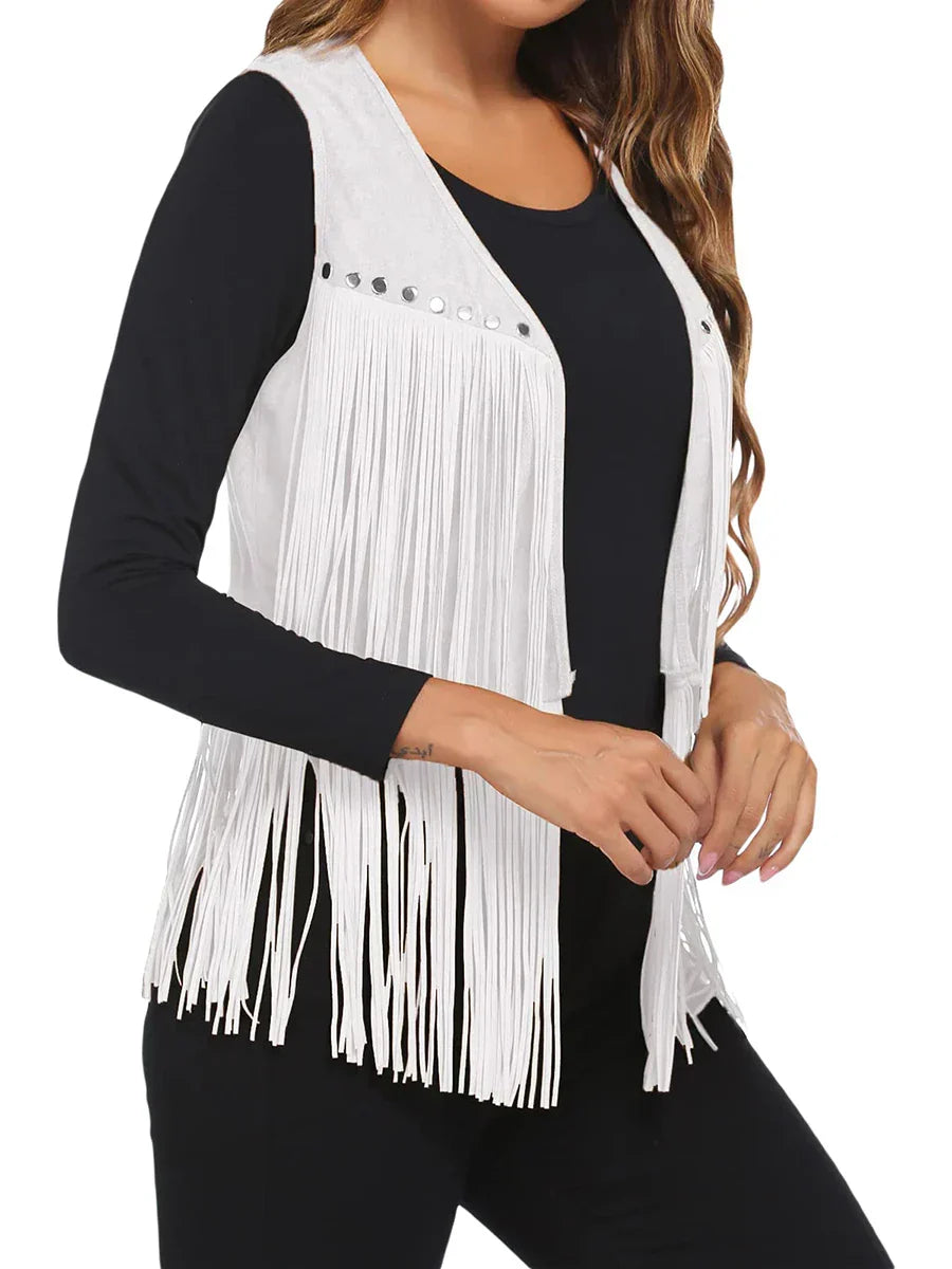 Damaris | Women's Fringe Vest - Sleeveless Faux Suede Boho Waistcoat & Western Tassel Gilet