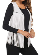 Damaris | Women's Fringe Vest - Sleeveless Faux Suede Boho Waistcoat & Western Tassel Gilet