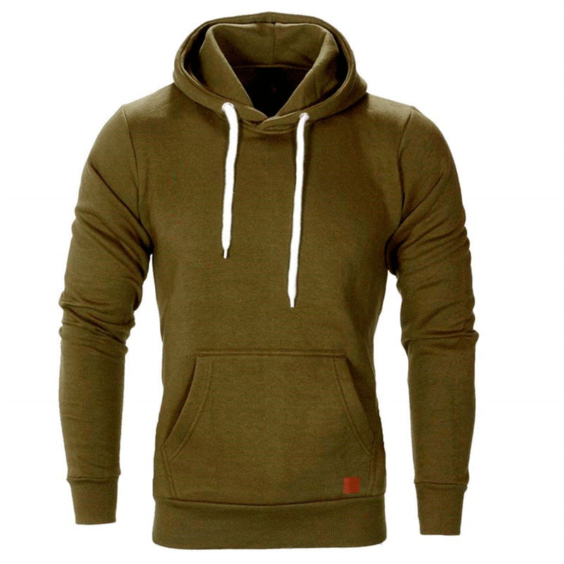 Ranches | Casual Hoodie for Men - With Kangaroo Pocket and White Drawstring Army green