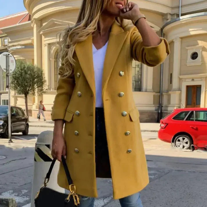 Long Coat with Button Closure for Women | Ideal for Winter and Mid-Season Yellow