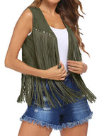 Damaris | Women's Fringe Vest - Sleeveless Faux Suede Boho Waistcoat & Western Tassel Gilet Red