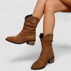 Sephira | Women's Comfortable Ankle Boots - Stylish Low Block Heel Walking Booties Brown