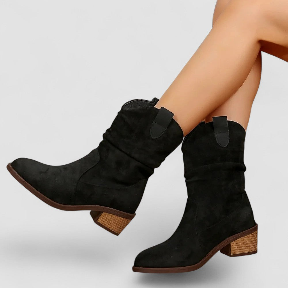 Sephira | Women's Comfortable Ankle Boots - Stylish Low Block Heel Walking Booties Black