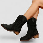 Sephira | Women's Comfortable Ankle Boots - Stylish Low Block Heel Walking Booties Black