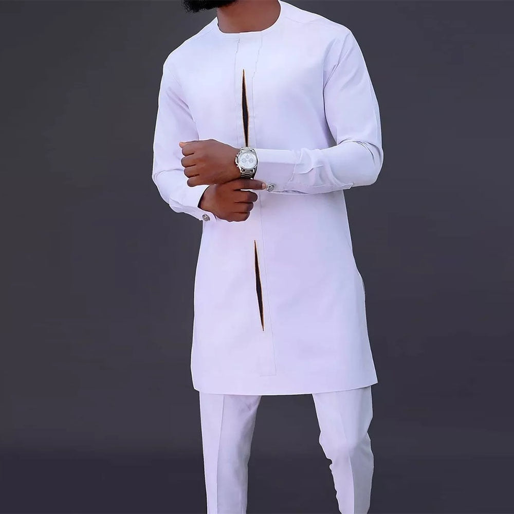 Admire | Men's Modern Dashiki 2-Piece Set - African Print Shirt & Pants White