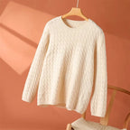 Sephira | Women's Textured Long Sleeve Sweater - Soft Cable Knit Pullover & Ribbed Jumper Beige