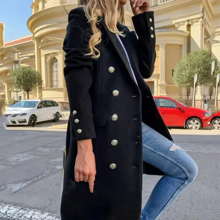 Long Coat with Button Closure for Women | Ideal for Winter and Mid-Season Black