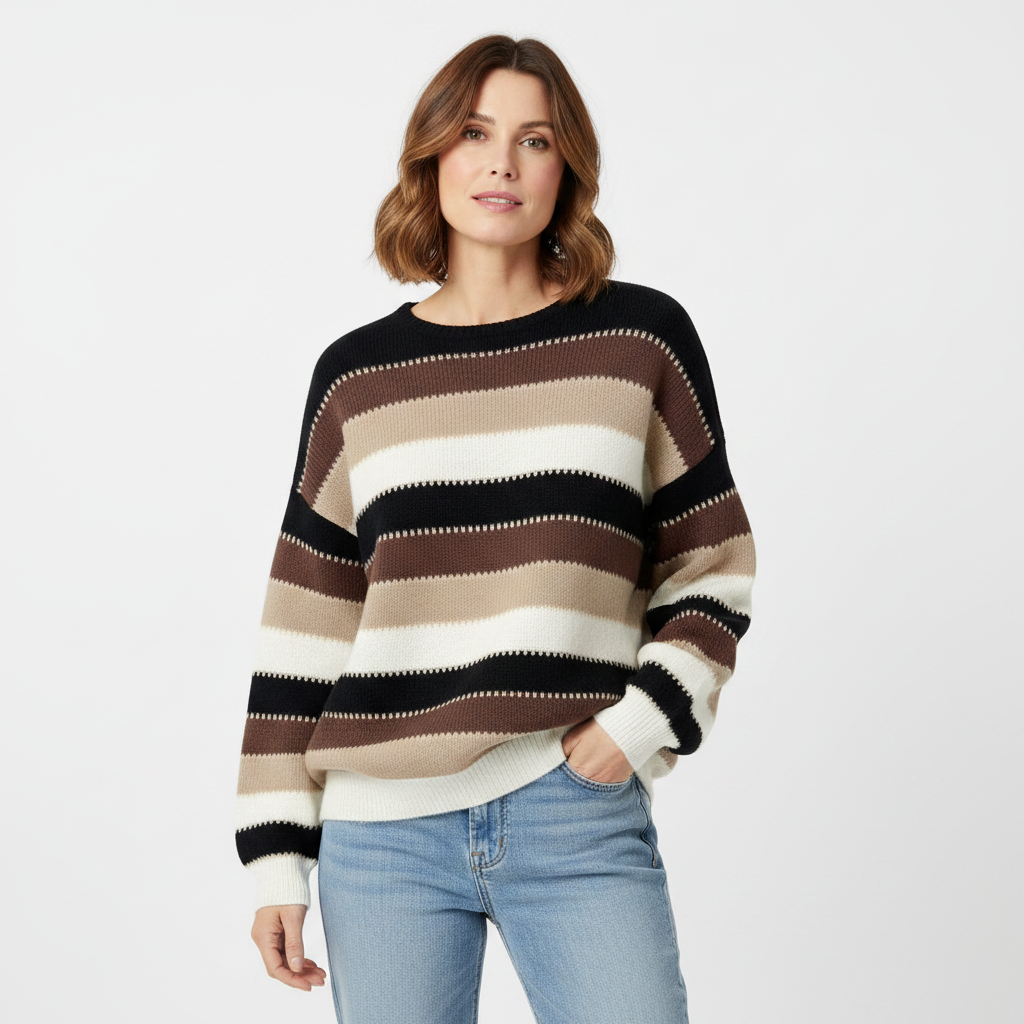 Flōre | Women's Striped Loose Fit Sweater - Oversized Knit Pullover & Slouchy Jumper
