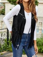 Damaris | Women's Fringe Vest - Sleeveless Faux Suede Boho Waistcoat & Western Tassel Gilet