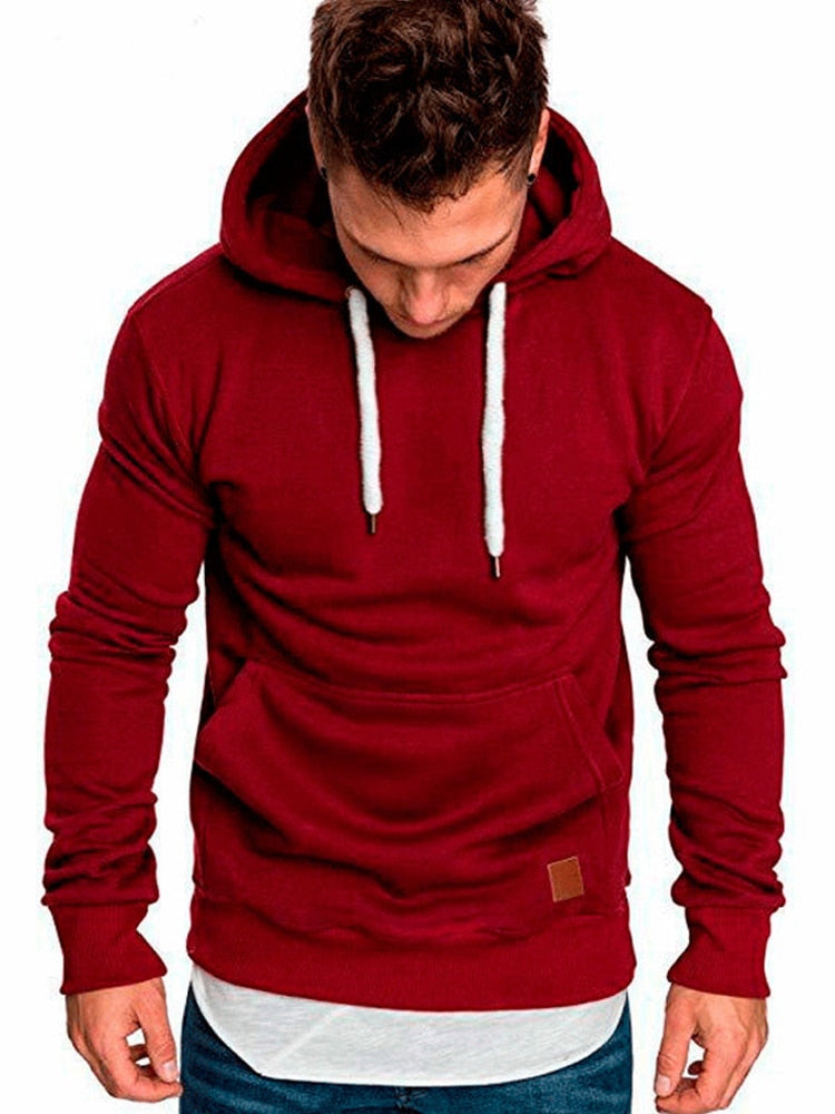 Ranches | Casual Hoodie for Men - With Kangaroo Pocket and White Drawstring Wine red