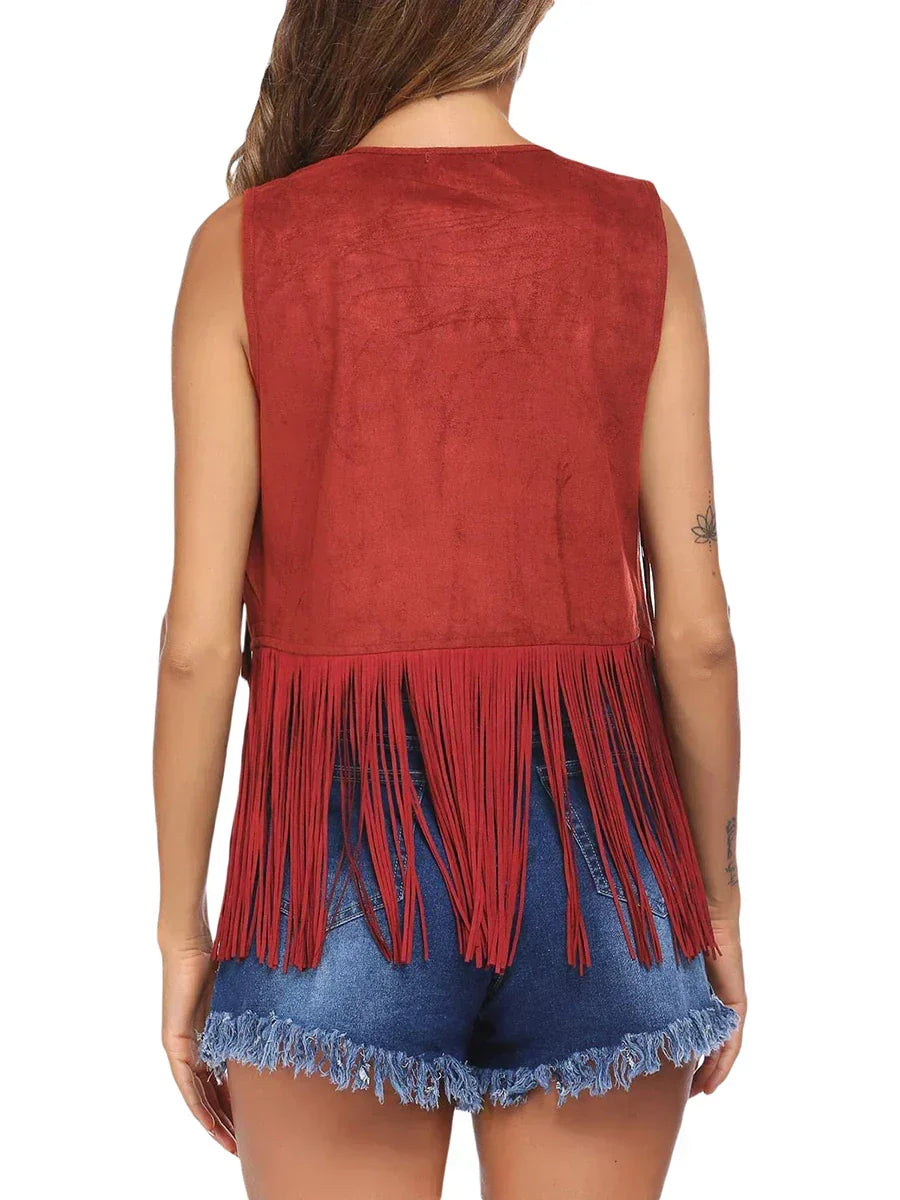 Damaris | Women's Fringe Vest - Sleeveless Faux Suede Boho Waistcoat & Western Tassel Gilet