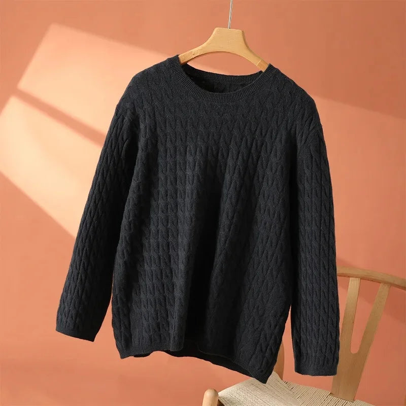 Sephira | Women's Textured Long Sleeve Sweater - Soft Cable Knit Pullover & Ribbed Jumper Dark Gray