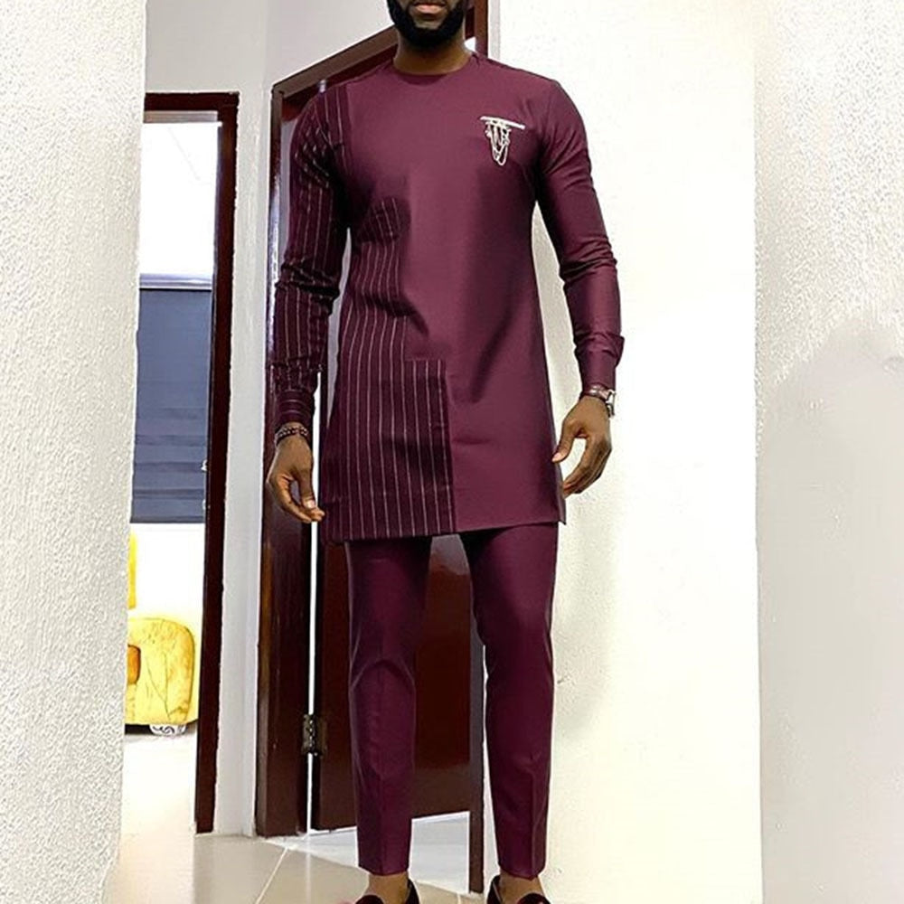 Admire | Men's Modern Dashiki 2-Piece Set - African Print Shirt & Pants Purple