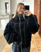 Roque | Oversized Leather Jacket - Tough and Casual - Black - Ideal for Spring, Autumn and Winter Black