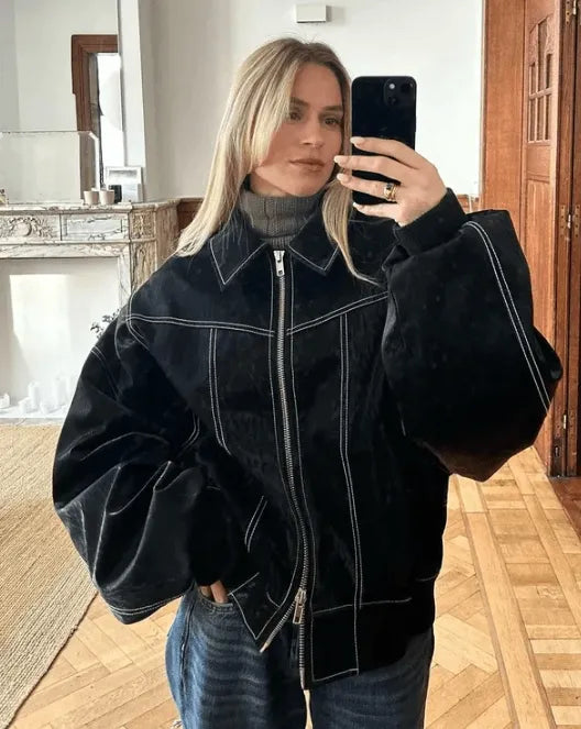 Roque | Oversized Leather Jacket - Tough and Casual - Black - Ideal for Spring, Autumn and Winter Black