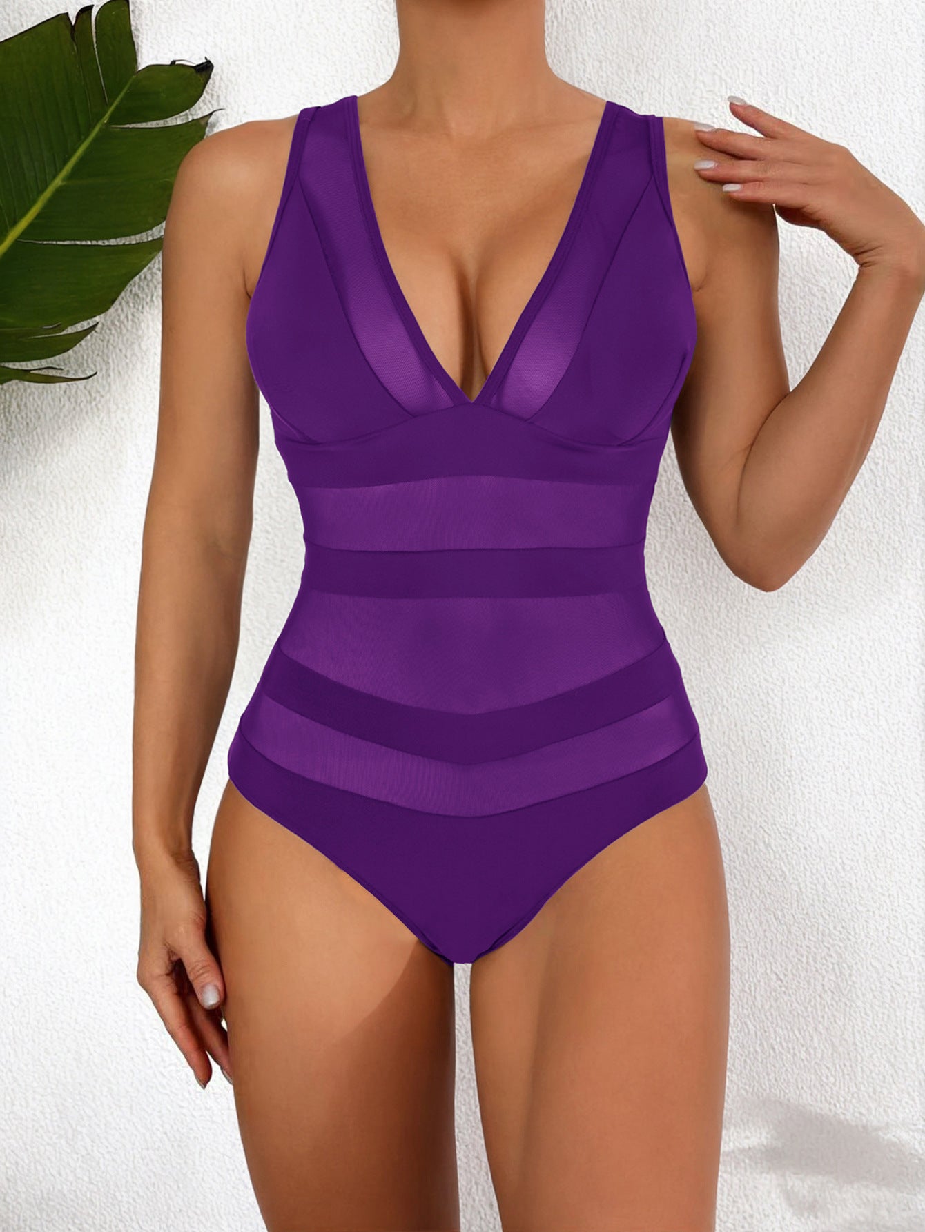 Sculpting Mesh Panel One-Piece Swimsuit for Elevated Summer Style Purple