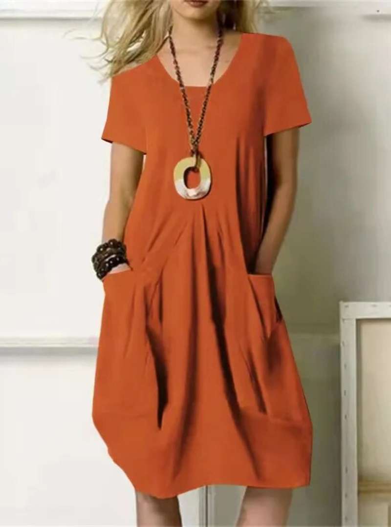 Chāme | Sculpting Stylish Knee-Length Dress – Chic Artisan Grace & Refined Slimming Silhouette Orange