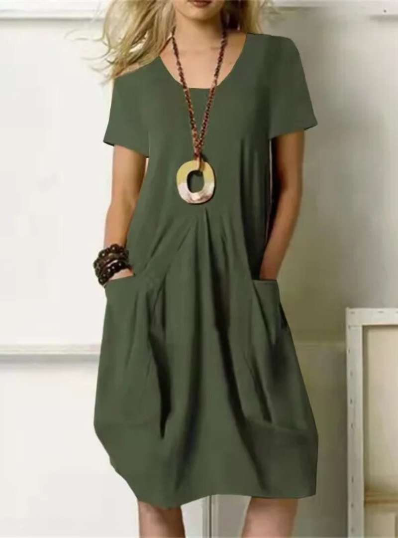Chāme | Sculpting Stylish Knee-Length Dress – Chic Artisan Grace & Refined Slimming Silhouette Green