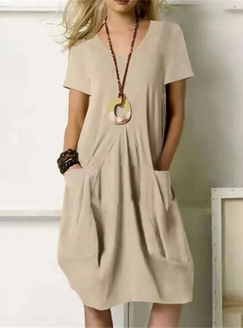 Chāme | Sculpting Stylish Knee-Length Dress – Chic Artisan Grace & Refined Slimming Silhouette Khaki