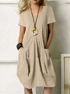 Chāme | Sculpting Stylish Knee-Length Dress – Chic Artisan Grace & Refined Slimming Silhouette Khaki