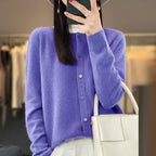 Solis | Women's Round Neck Knitted Cardigan - Soft Button-Front Crewneck Sweater & Jumper Violet