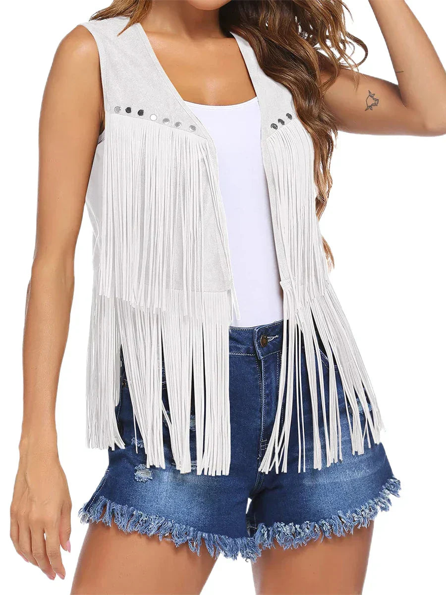 Damaris | Women's Fringe Vest - Sleeveless Faux Suede Boho Waistcoat & Western Tassel Gilet