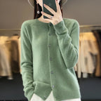 Solis | Women's Round Neck Knitted Cardigan - Soft Button-Front Crewneck Sweater & Jumper Green